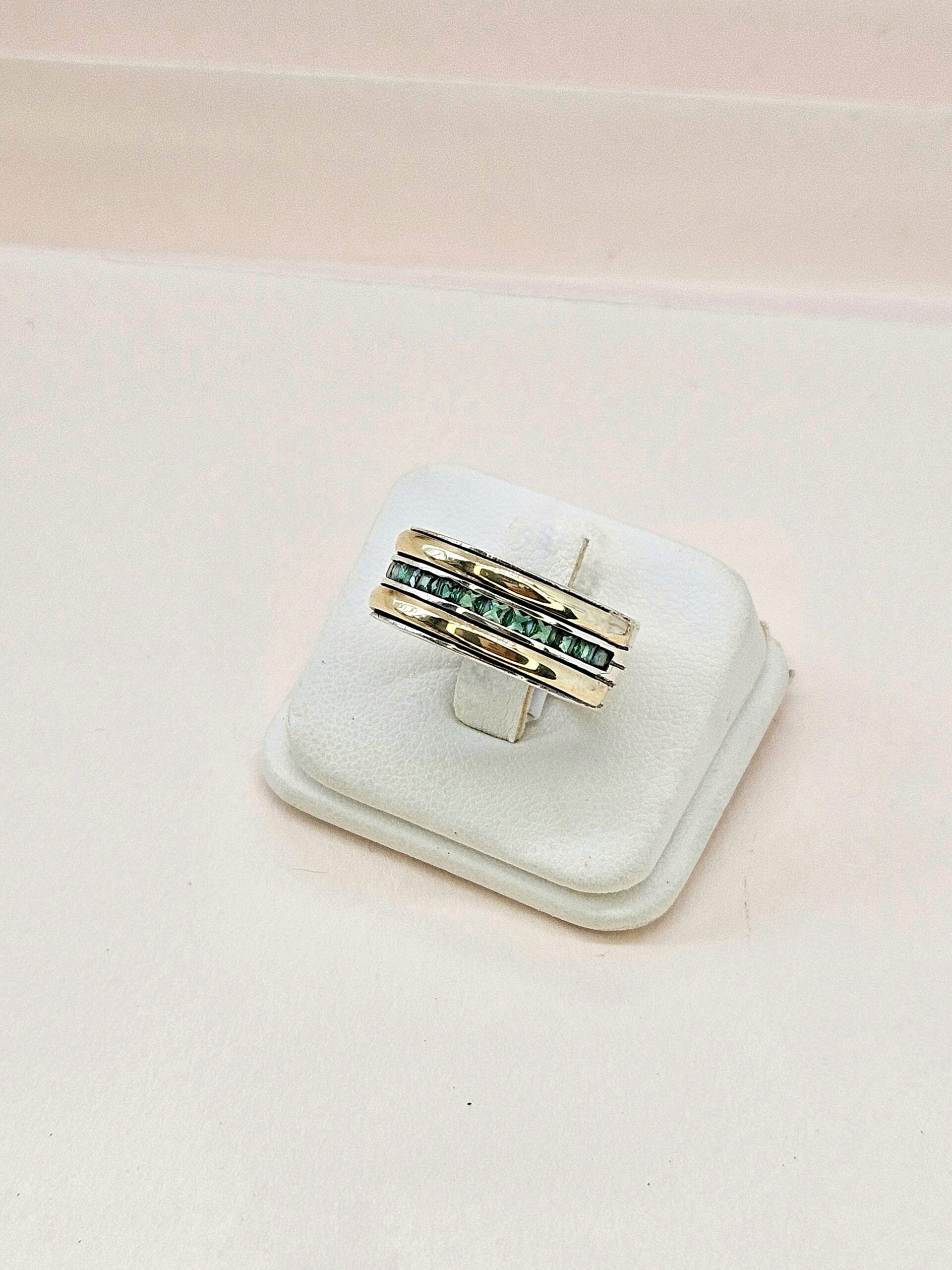 Anillo Capri Verde Esmeralda, Plata 925 y Oro