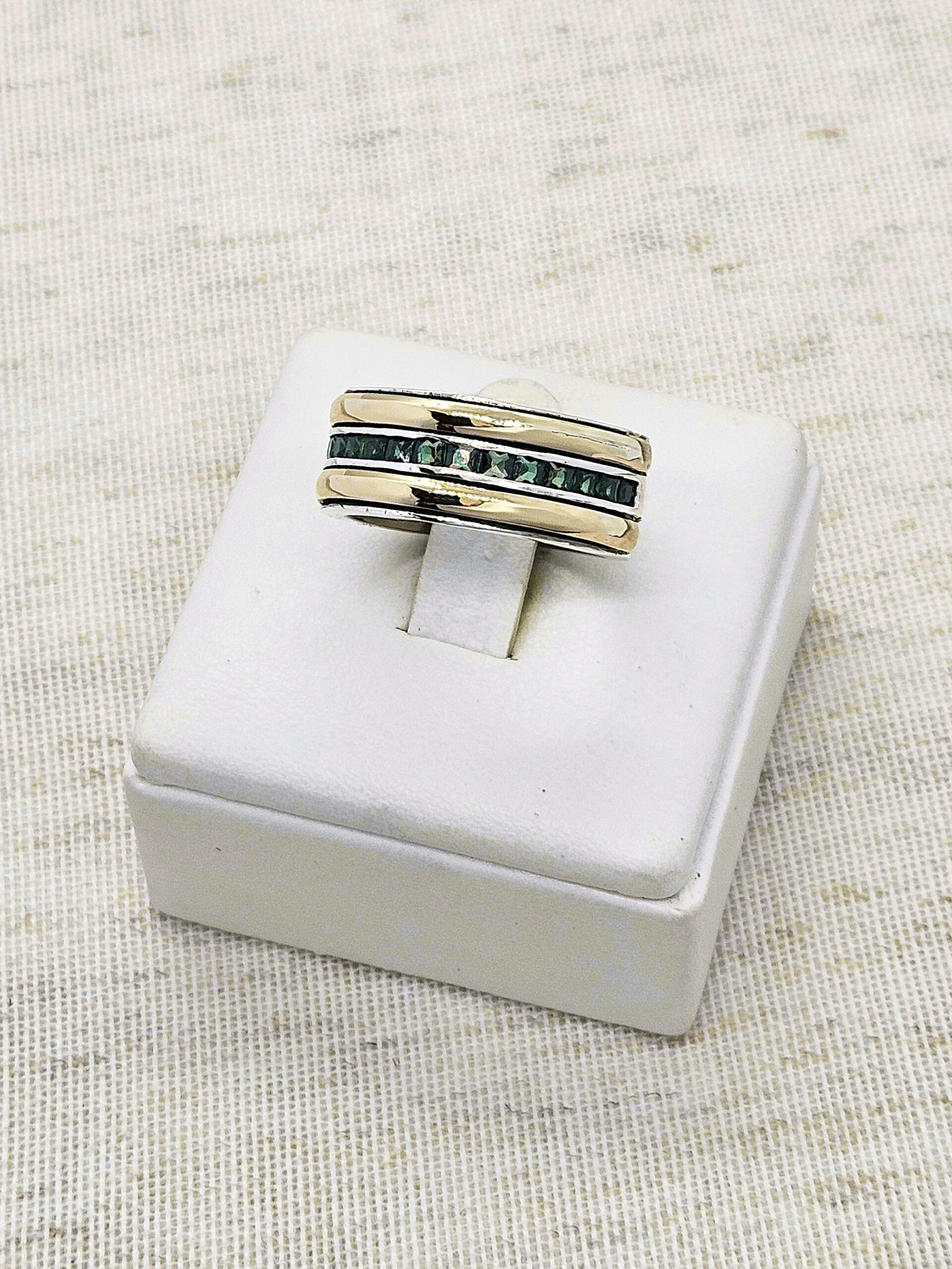 Anillo Capri Verde Esmeralda, Plata 925 y Oro